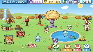 Mascotas en el columpio, el banco y el lago alrededor del dorado Árbol Glimmer en el Oasis Acogedor