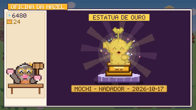 A Oficina da Hazel: a Hazel mostra uma estátua de ouro brilhante de um pet
